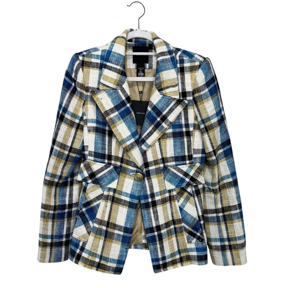 NEW Smythe Cut-Away Blazer Summer Plaid Linen Cotton Size 6 - Picture 7 of 12